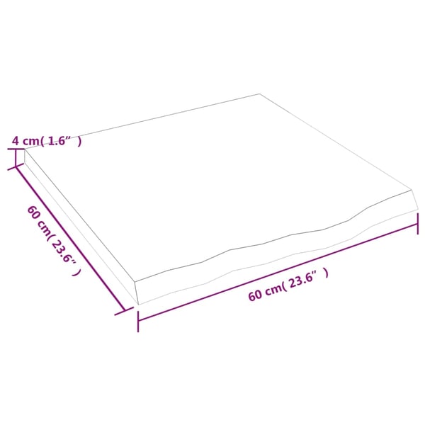 vidaXL Bordplate lysebrun 60x60x(2-4) cm behandlet heltre eik