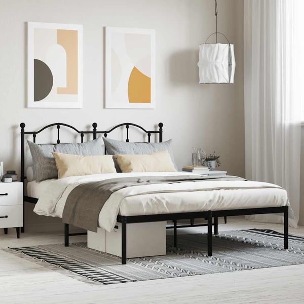 vidaXL Sengeramme i metall med hodegavl svart 140x190 cm