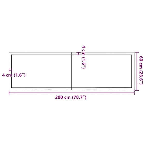 vidaXL Bordplate mørkebrun 200x60x(2-6) cm behandlet heltre eik