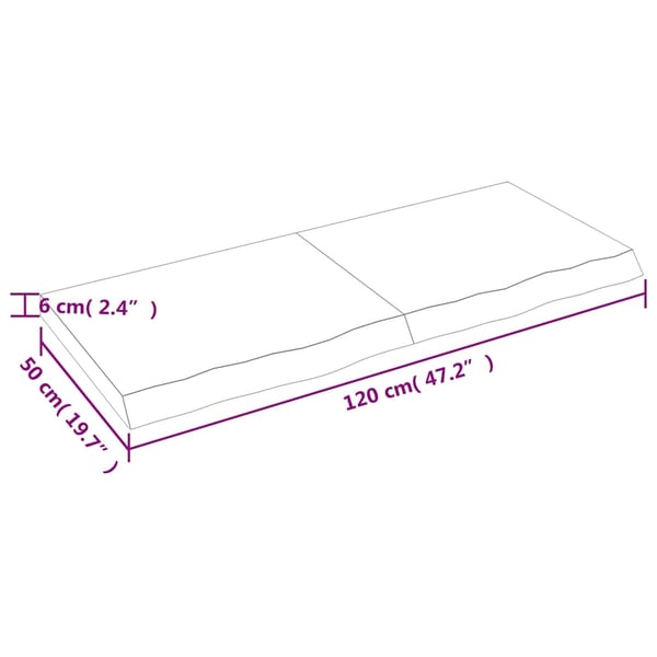 vidaXL Bordplate mørkebrun 120x50x(2-6) cm behandlet heltre eik