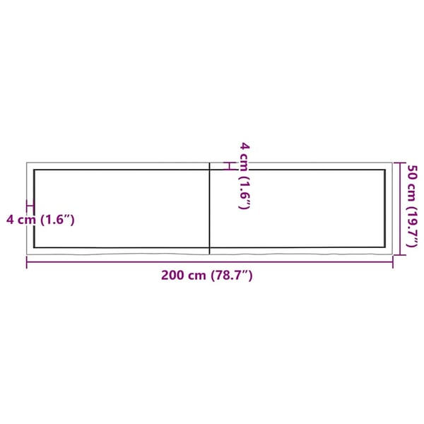 vidaXL Bordplate mørkebrun 200x50x(2-4) cm behandlet heltre eik