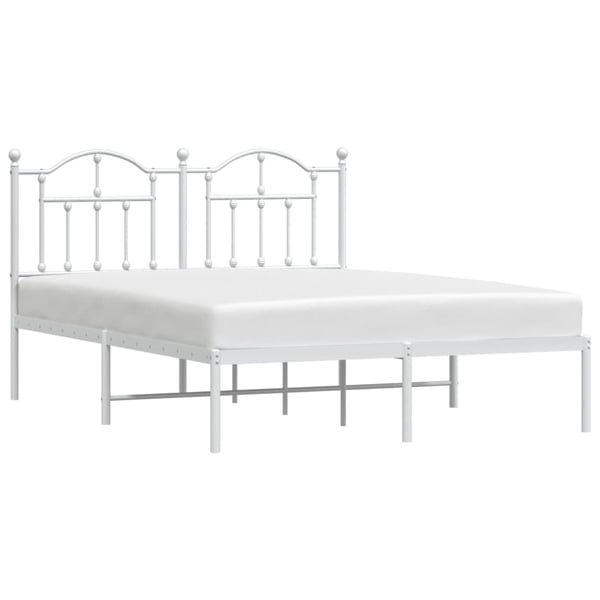 vidaXL Sengeramme i metall med hodegavl hvit 135x190 cm