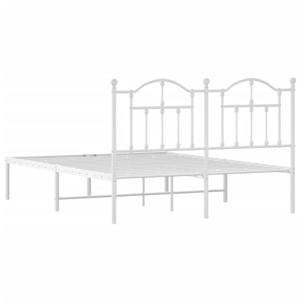 vidaXL Sengeramme i metall med hodegavl hvit 135x190 cm