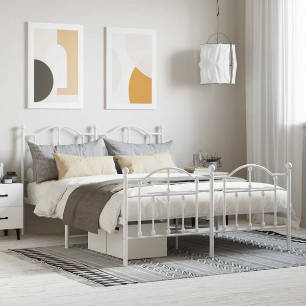 vidaXL Sengeramme i metall med hode- og fotgavl hvit 140x190 cm