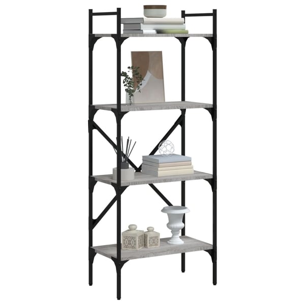 vidaXL bogreol 56x31,5x138,5 cm 4 hylder konstrueret træ grå sonoma-eg