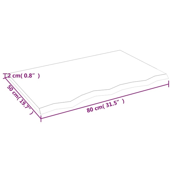 vidaXL Benkeplate til bad 80x50x2 cm ubehandlet heltre