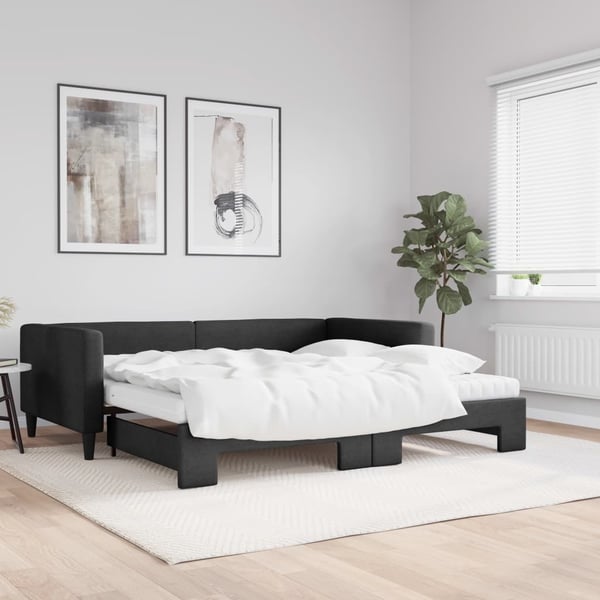 vidaXL daybed med udtræk og madras 100x200 cm stof sort