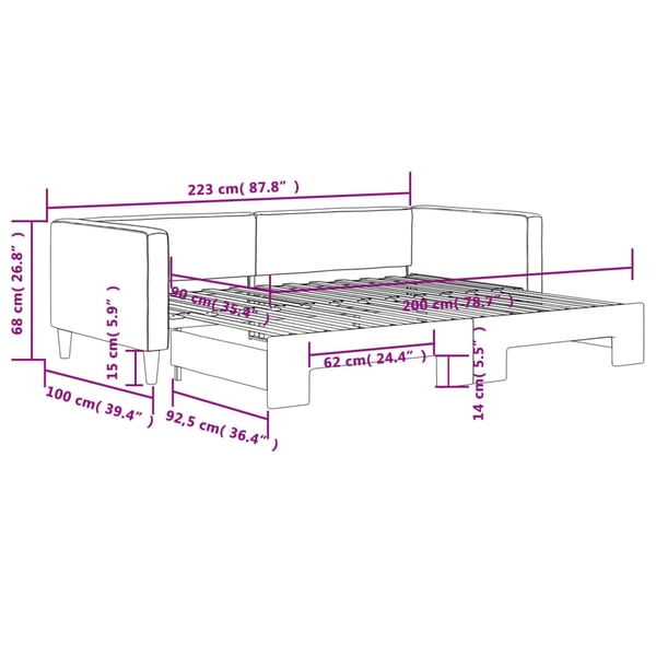 vidaXL Dagbädd utdragbar ljusgrå 90x200 cm tyg