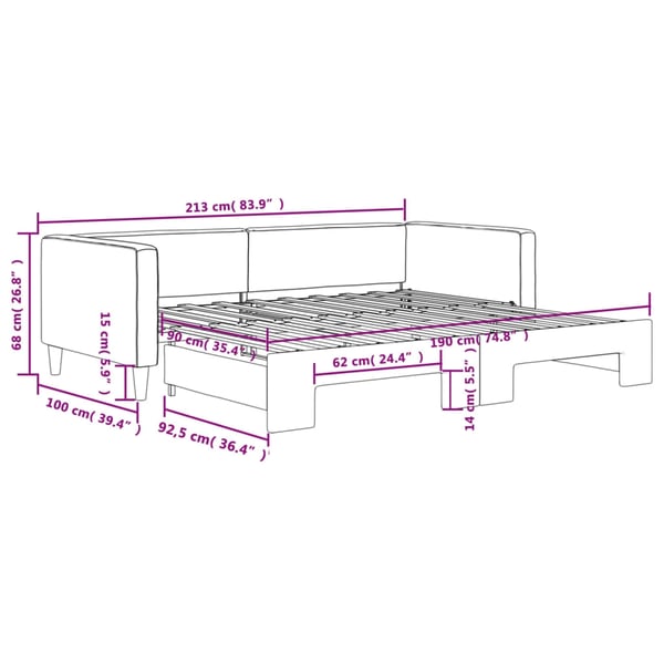 vidaXL daybed med udtræk 90x190 cm stof lysegrå