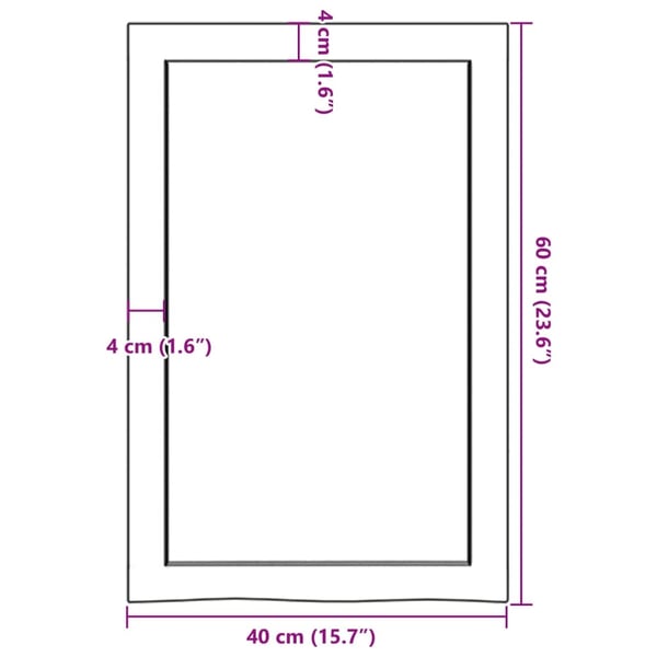 vidaXL Benkeplate til bad 40x60x(2-6) cm ubehandlet heltre