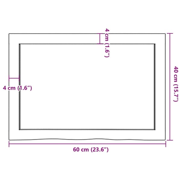 vidaXL Benkeplate til bad 60x40x(2-4) cm ubehandlet heltre