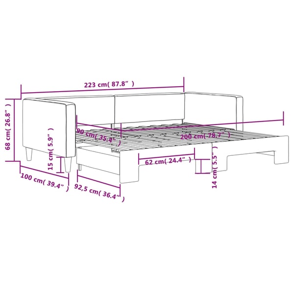 vidaXL daybed med udtræk 90x200 cm stof gråbrun