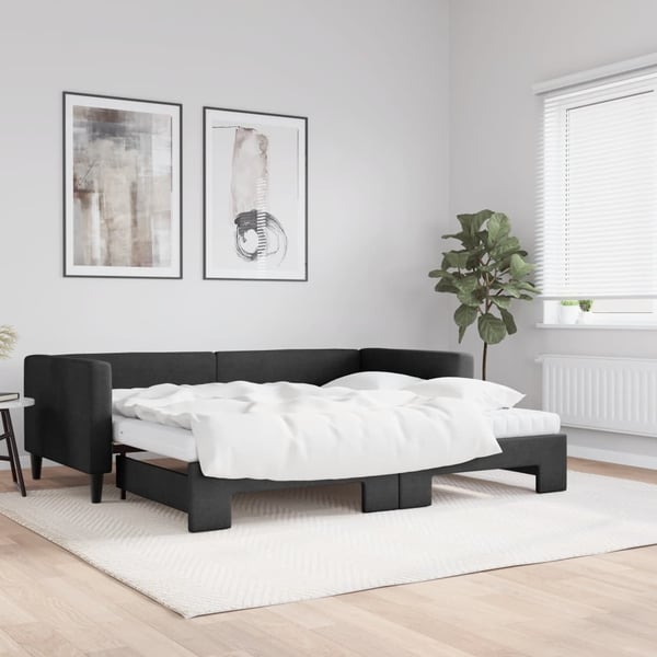 vidaXL daybed med udtræk og madras 90x200 cm stof sort