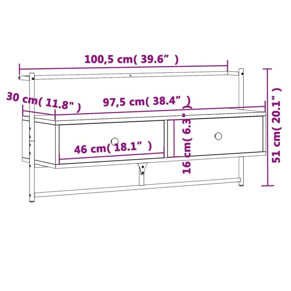 vidaXL væghængt tv-bord 100,5x30x51 cm konstrueret træ sonoma-eg