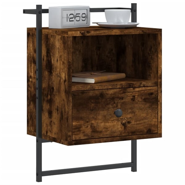 vidaXL Nattbord veggmontert røkt eik 40x30x61 cm konstruert tre
