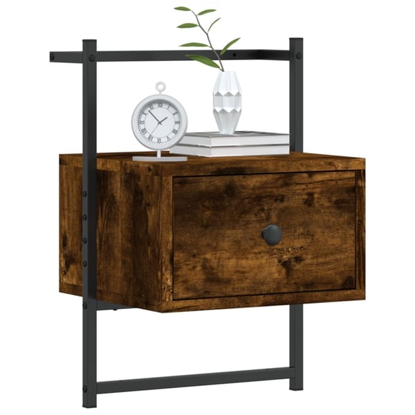 vidaXL Nattbord veggmontert røkt eik 35x30x51 cm konstruert tre