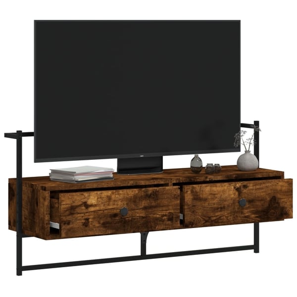 vidaXL væghængt tv-bord 100,5x30x51 cm konstrueret træ røget egetræ
