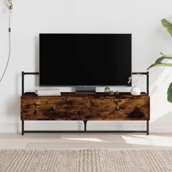 vidaXL væghængt tv-bord 100,5x30x51 cm konstrueret træ røget egetræ