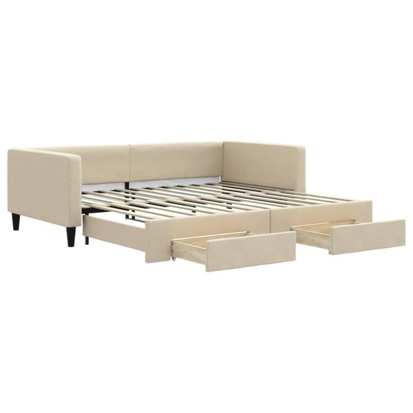vidaXL daybed med udtræk og skuffer 100x200 cm stof cremefarvet