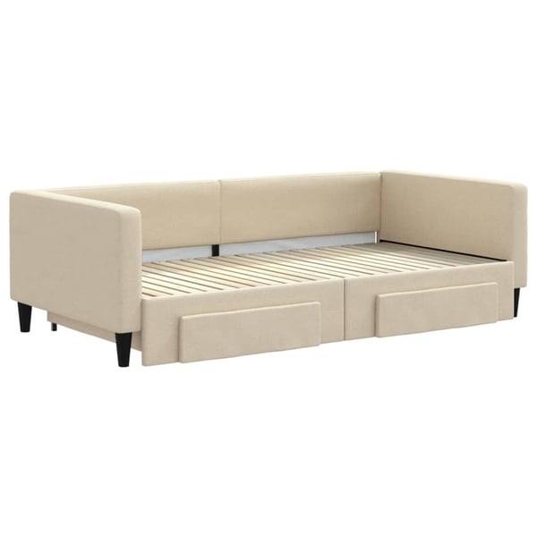 vidaXL daybed med udtræk og skuffer 100x200 cm stof cremefarvet