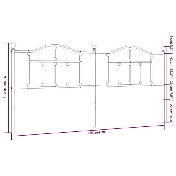 vidaXL Utskiftbar sengegavl i metall hvit 193 cm