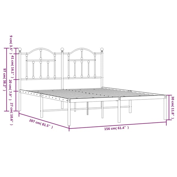 vidaXL Sengeramme i metall med sengegavl hvit 150x200 cm