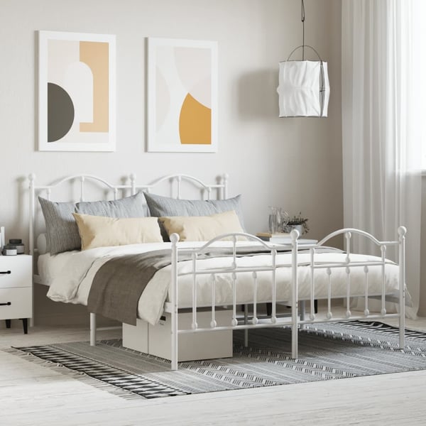 vidaXL Sengeramme i metall med hode- og fotgavl hvit 150x200 cm