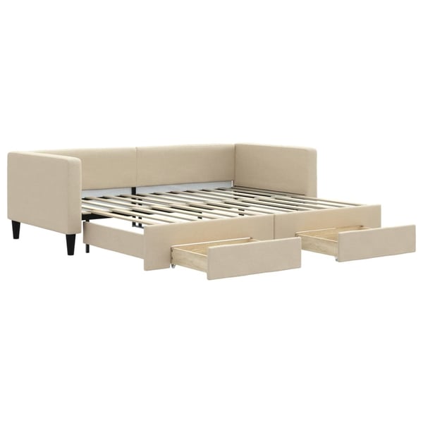 vidaXL daybed med udtræk og skuffer 90x200 cm stof cremefarvet