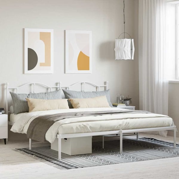 vidaXL Sengeramme i metall med sengegavl hvit 200x200 cm
