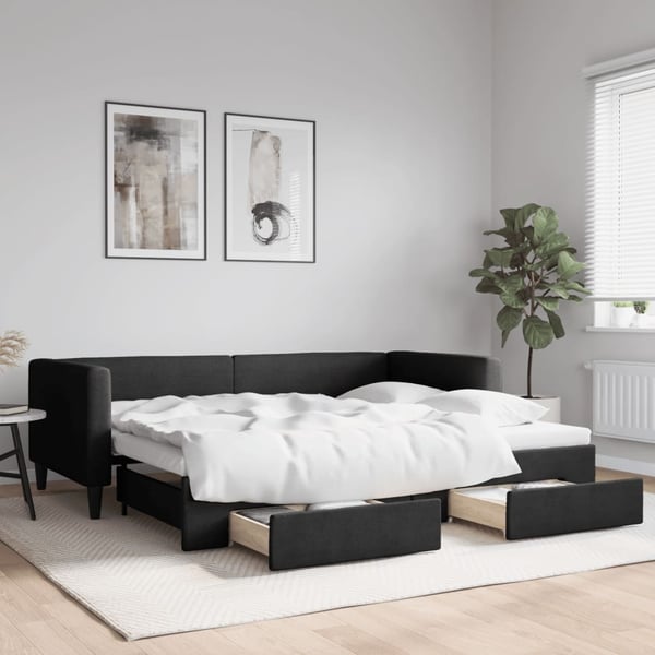 vidaXL daybed med udtræk og skuffer 90x200 cm stof sort