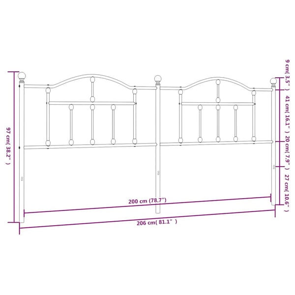 vidaXL Utskiftbar sengegavl i metall hvit 200 cm