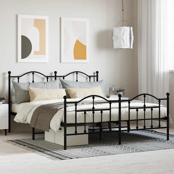vidaXL Sengeramme i metall uten madrass med fotgavl svart 160x200 cm