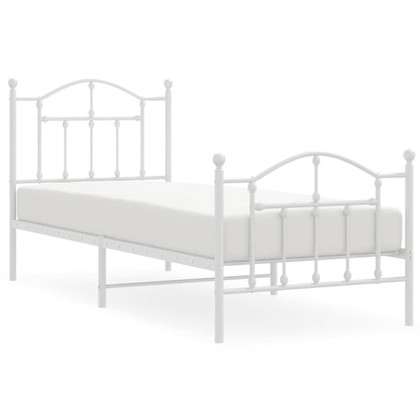 vidaXL Sengeramme i metall med hode- og fotgavl hvit 90x190 cm