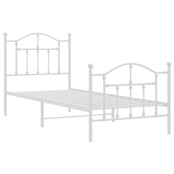 vidaXL Sengeramme i metall med hode- og fotgavl hvit 90x190 cm