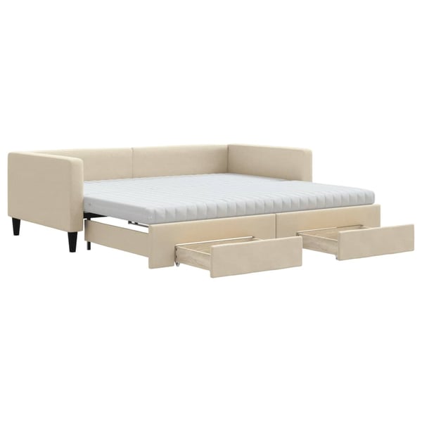 vidaXL daybed med udtræk og skuffer 100x200 cm stof cremefarvet