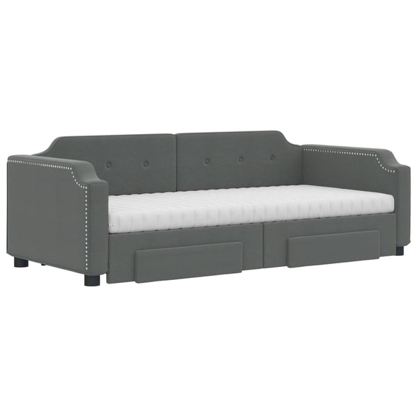 vidaXL daybed med udtræk og skuffer 90x190 cm stof mørkegrå