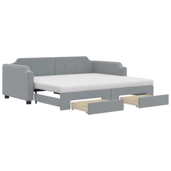 vidaXL daybed med udtræk og skuffer 90x200 cm stof lysegrå