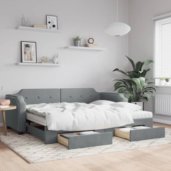 vidaXL daybed med udtræk og skuffer 90x190 cm stof lysegrå