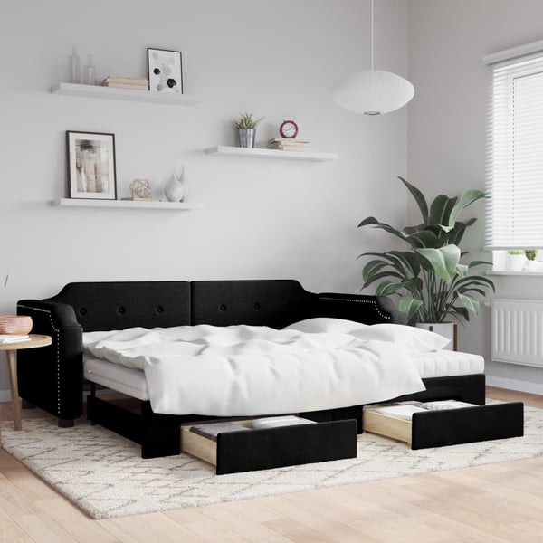 vidaXL daybed med udtræk og skuffer 90x190 cm stof sort