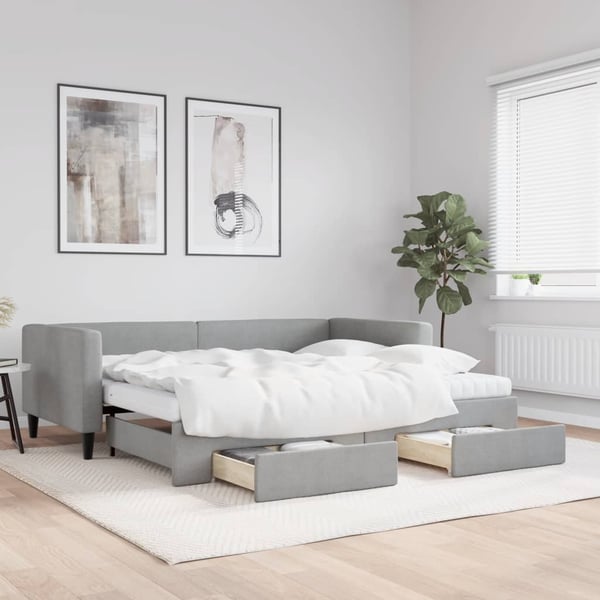 vidaXL daybed med udtræk og skuffer 90x200 cm stof lysegrå