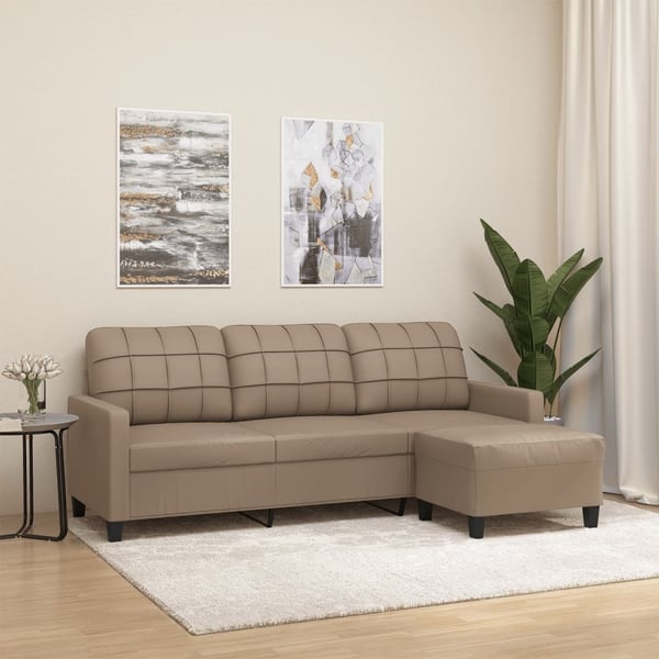 vidaXL 3-personers sofa med fodskammel 180 cm kunstlæder cappuccino