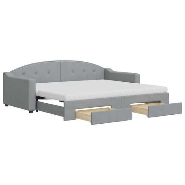 vidaXL daybed med udtræk og skuffer 90x200 cm stof lysegrå