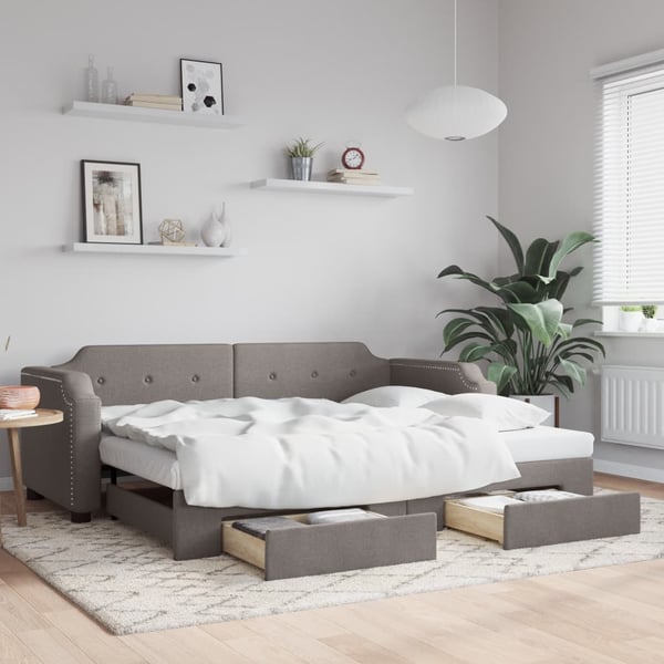 vidaXL daybed med udtræk og skuffer 100x200 cm stof gråbrun