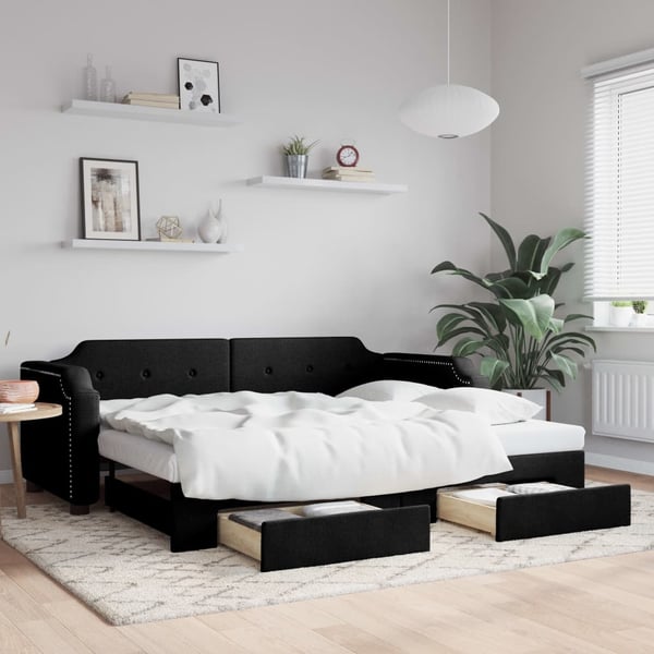 vidaXL daybed med udtræk og skuffer 90x190 cm stof sort