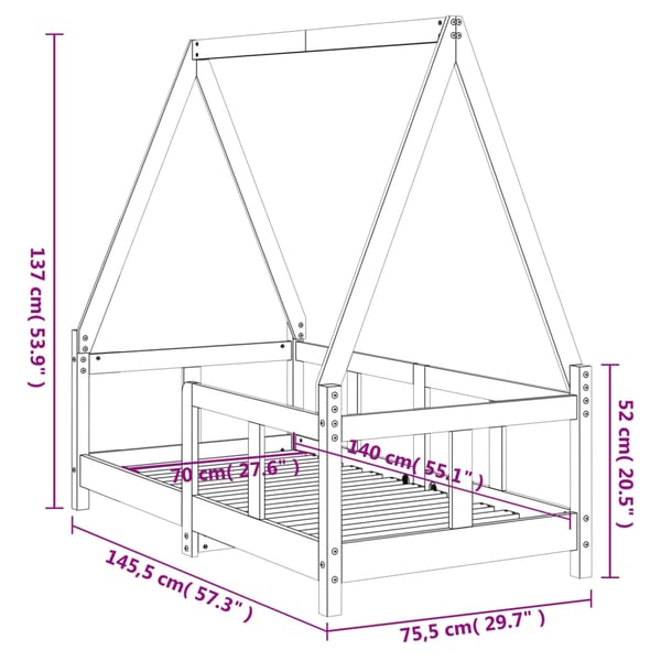 vidaXL Barnesengeramme hvit 70x140 cm heltre furu