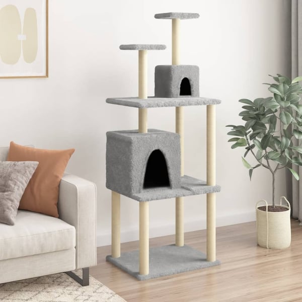 vidaXL Kattetre med klorestolper i sisal lysegrå 167 cm