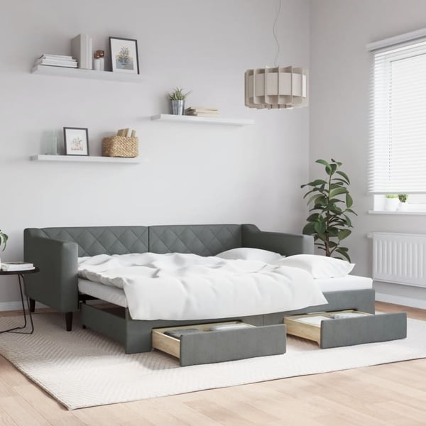 vidaXL daybed med udtræk og skuffer 90x190 cm stof mørkegrå