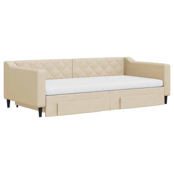 vidaXL daybed med udtræk og skuffer 100x200 cm stof cremefarvet