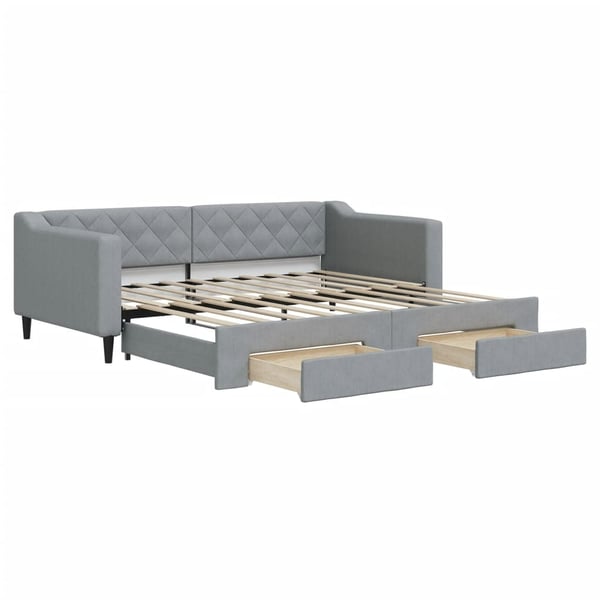 vidaXL daybed med udtræk og skuffer 90x190 cm stof lysegrå