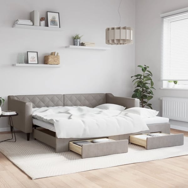 vidaXL daybed med udtræk og skuffer 100x200 cm stof gråbrun